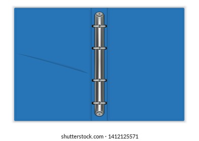 Realistic cover for a notebook with blank rings. To insert a block of sheets for records fully disclosed. 3D layout for business. Isolated on white background Vector illustration