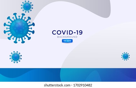 realistic covid-19 background concept, biology virus corona with blue color, white background layout.