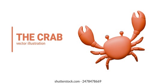 Realistic crab on white background. Crustacean creature with claws