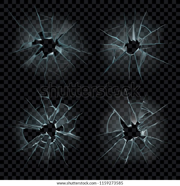 Realistic cracked glass. Broken mirror with crack\
shatter pieces. Shattered mirrors smash splinters or burst and\
break cut shattering cracks smashed window texture isolated vector\
symbols set