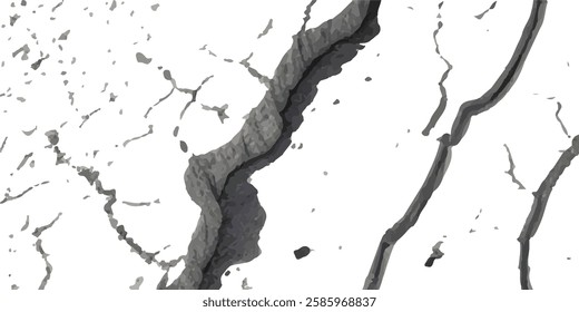 Realistic Cracked Surface Textures with Earthquake-Induced Damage to Land, Floor, and Wall Surfaces in Black, White, and Grey, Ideal for Simulating the Devastating Aftermath of Seismic Events
