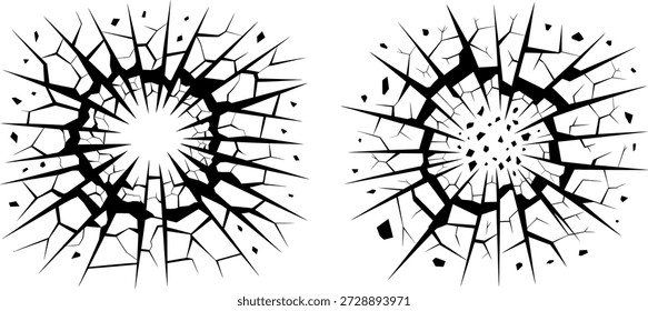 Impacto realista de la ventana agrietada con la Ilustración vectorial de los fragmentos