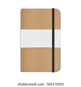 Realistic Craft Diary, Notebook with Paper Tape and Elastic Band. Vector