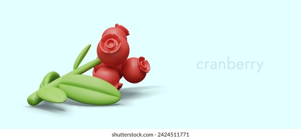 Realistic cranberry branch on blue background. Ripe red berries, vitamin natural food