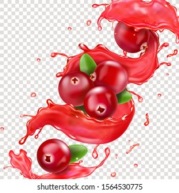 Realistic cranberry in spiral juice splash 3d illustration