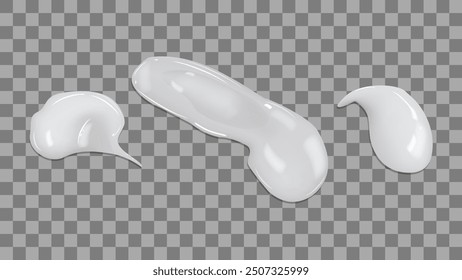 Realistic cream texture. Smears of cream samples. Set of isolated white samples transparent background. Skin care cream cosmetic lotion. Vector illustration.