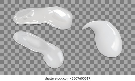 Realistic cream texture. Smears of cream samples. Set of isolated white samples transparent background. Skin care cream cosmetic lotion. Vector illustration.
