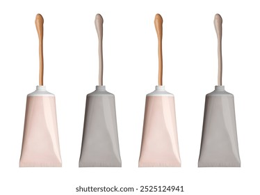 Realistic cream tube mockup collection isolated on white background. 3d skin care cream tube mockup set on white background