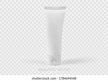 Realistic cream tube mockup isolated on transparent background. Vector illustration.