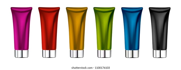 Realistic cream tube set. Vector cosmetic packaging mockup