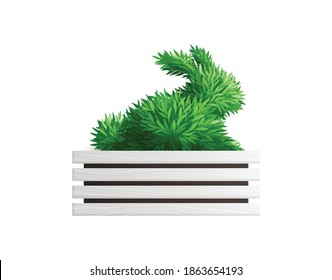 Realistic creative green bush in shape of rabbit vector illustration