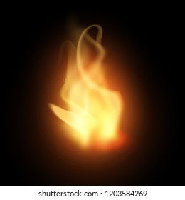 Realistic creative hot vector fire flames or blaze bonfire on dark background. Orange and yellow campfire in the night isolated on black background