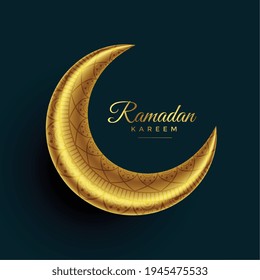 realistic crescent eid golden moon with islamic decoration