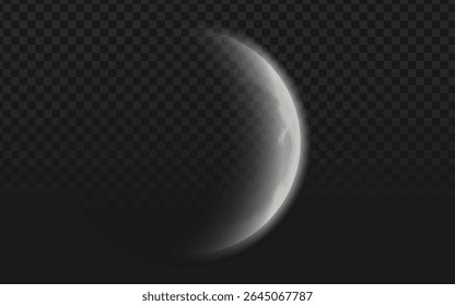 Realistic crescent moon with topographical details and ethereal glow, perfect for space-themed designs, astronomy visuals, and celestial branding