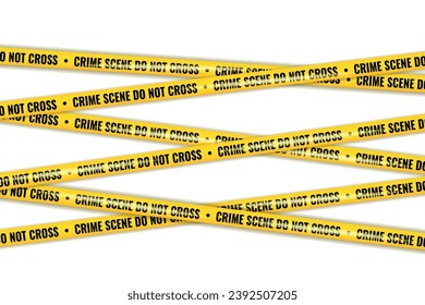 Realistic Crime scene danger tape vector set. Crime scene yellow tape, police line Do Not Cross tape. Crossing danger ribbon of caution signs for construction area or crime scene in yellow. 