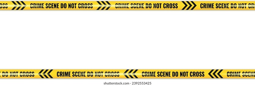 Realistic Crime scene danger tape. Crime scene yellow tape vector seamless banner, police line Do Not Cross tape. Crossing danger ribbon of caution signs for construction area or crime scene in yellow