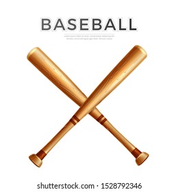 Realistic crossed baseball bat. Wooden sticks for baseball betting promotion design. American sport game championship banner design. Vector professional league banner. Active lifestyle symbol.
