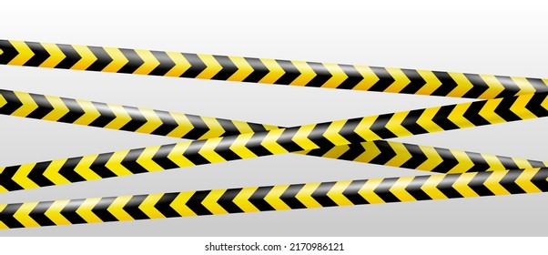 Realistic crossing caution tape of warning signs for crime scene or construction area in yellow. Police line and do not cross ribbon. Warning danger tape. Ribbons for accident, under construction