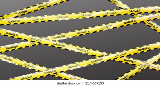 Realistic crossing caution tape of warning signs for construction area or crime scene. Under construction Danger tape. Police line and do not cross ribbon. Warning danger tape. Ribbons for accident
