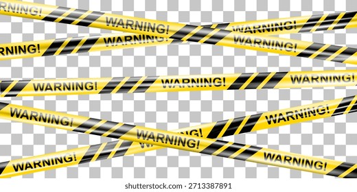 Cinta de precaución realista de cruce de señales de advertencia para la escena del crimen o el área de construcción en amarillo. La policía hace cola y no cruza la cinta. Cinta de advertencia de peligro. Cintas para accidentes, en construcción