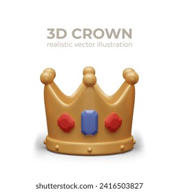 Realistic crown in cartoon style. Royal regalia with precious stones