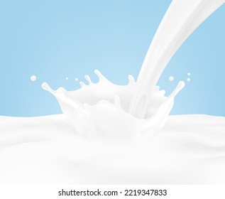 Realistic crown milk splashes with drops. Vector illustration. Ready to use for your design. EPS 10.