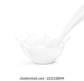 Realistic crown milk splashes with drops. Vector illustration isolated on white background. Ready to use for your design. EPS 10.