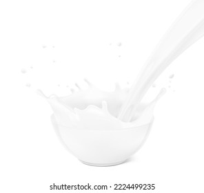 Realistic crown milk splashes with lot of drops. Vector illustration isolated on white background. Ready to use for your design. EPS 10.	