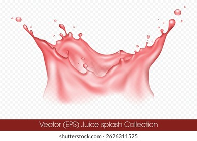 Realistic crown shaped Red juice splash with droplets isolated on transparent background, vector (EPS) illustration. Transparent red liquid frozen motion illustration, layered