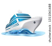 Realistic cruise liner mockup. Luxury journey transportation vessel. Voyage passenger ship, nautical symbol. Marine holiday vacation, travelling design transport. Vector illustration