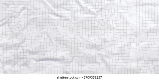Fondo de papel arrugado realista del cuaderno con la textura del doblez y la rejilla azul suave por diseño. Hoja de diario para la educación, la escuela, el arte, el collage o la composición de notas de scrapbook. Vector