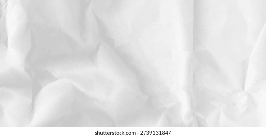 Realistic crumpled white paper background vector features old crinkle texture overlay. Crease, fold, rip effect for cardboard rice paper notepad page. Abstract ripped cardboard bg