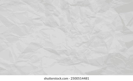 Realistic Crumpled white Paper texture. Blank background of Wrinkled Notebook Sheet pattern. Gray horizontal creasy surface banner