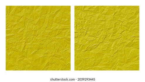 Realistic crumpled yellow paper texture background set