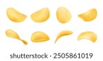 Realistic crunchy potato chips element collection isolated on white background. Crispy potato snack.