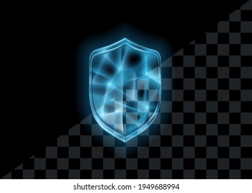 Escudo de hielo de cristal realista. Protector transparente congelado. Señal de protección realista. Signo de seguridad azul.