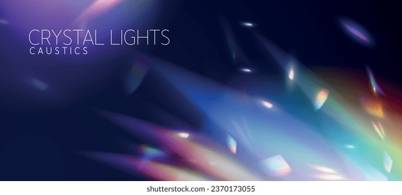 Composición de efectos de arcoiris de cristal realista con luces brillantes y reflejos transparentes de color con ilustración de vector de texto editable
