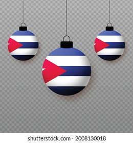 Bandera cubana realista con globos de luz voladores. Elementos decorativos para las fiestas nacionales.