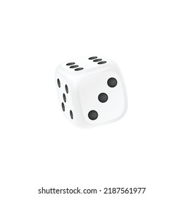 Realistic cubic dice with numbers of black dots on sides, vector illustration isolated on white background. Board game element for design, isometric view