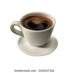 Realistic cup of black brewed coffee on saucer vector illustration