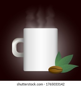 Realistic cup of coffee and coffee bean