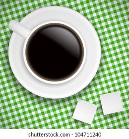 Realistic Cup of coffee on green tablecloth