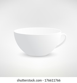Realistic cup isolated. Tea cup in perspective. Coffee cup in 3d. Red mesh cup photorealistic. Clean white cup