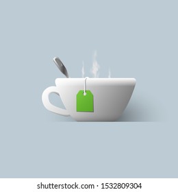 Realistic cup of tea with tea bag vector illustration.