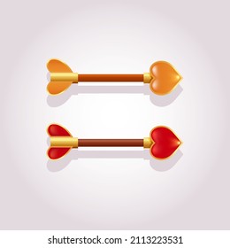 Realistic cupid's arrows in two colors red and gold. Elements for game, web or design advertisign