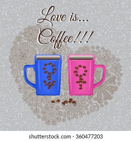 Realistic cups with floral pattern . Vector illustration.