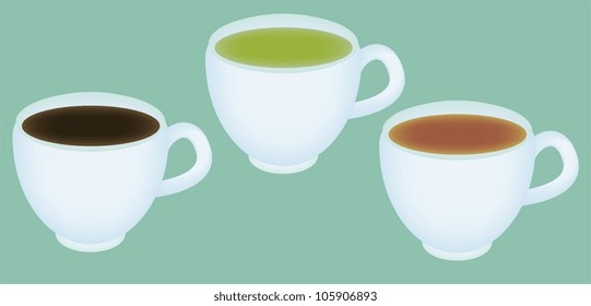 Realistic cups with tea and espresso