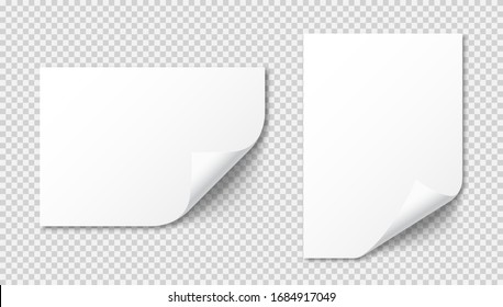 Realistic curled blank paper sheet with shadow in A4 format . Notebook or book page. Design template or mockup. Vector illustration.