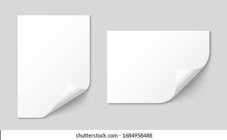 Realistic curled blank paper sheet with shadow in A4 format . Notebook or book page. Design template or mockup. Vector illustration.