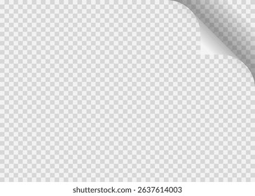 Realistic curled corner of paper with shadow on transparent background, album orientation
